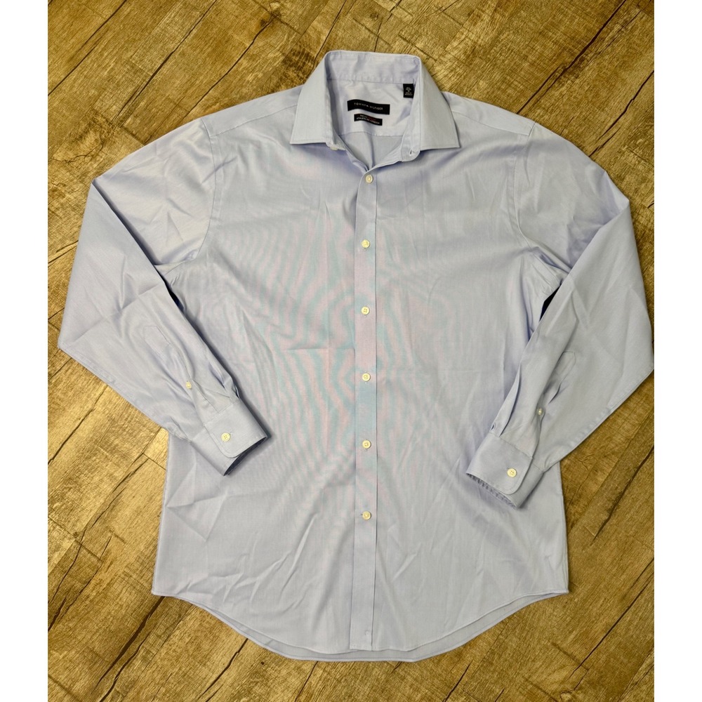 Tommy Hilfiger Mens‎ THFlex Athletic Fit Stretch Dress Shirt Blue 15.5 32/33 M